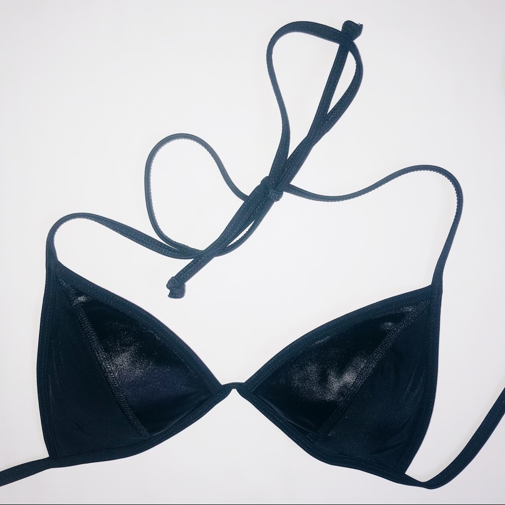 VS string bikini top - black with leather detail
